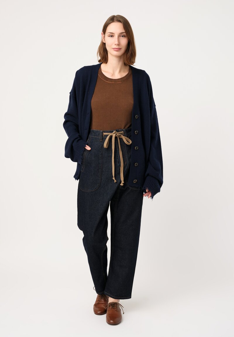 Uma Wang Cotton Denim Pigiama Pants in Dark Indigo Blue