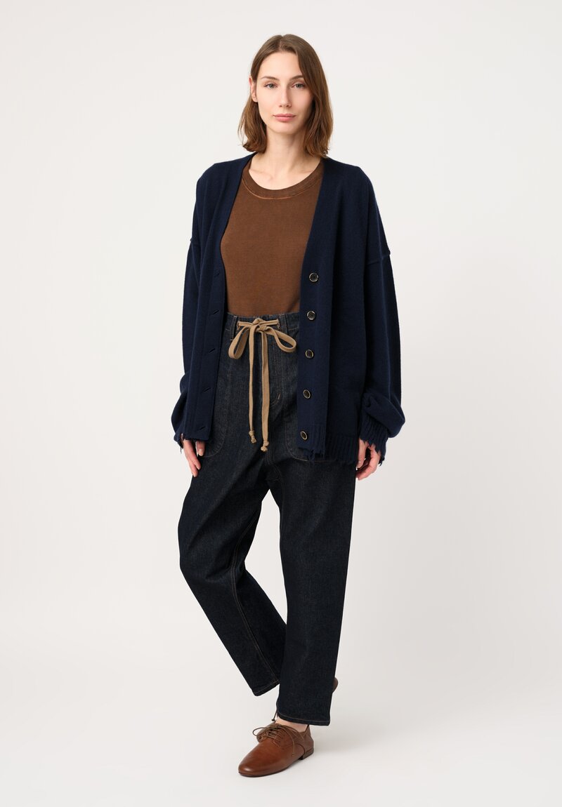 Uma Wang Cotton Denim Pigiama Pants in Dark Indigo Blue