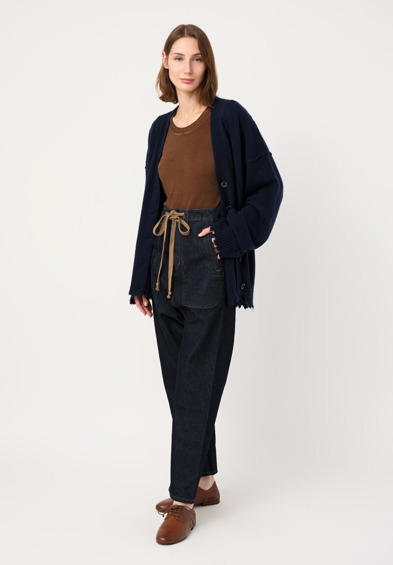 Uma Wang Cotton Denim Pigiama Pants in Dark Indigo Blue