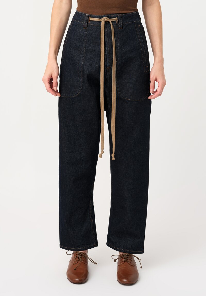 Uma Wang Cotton Denim Pigiama Pants in Dark Indigo Blue
