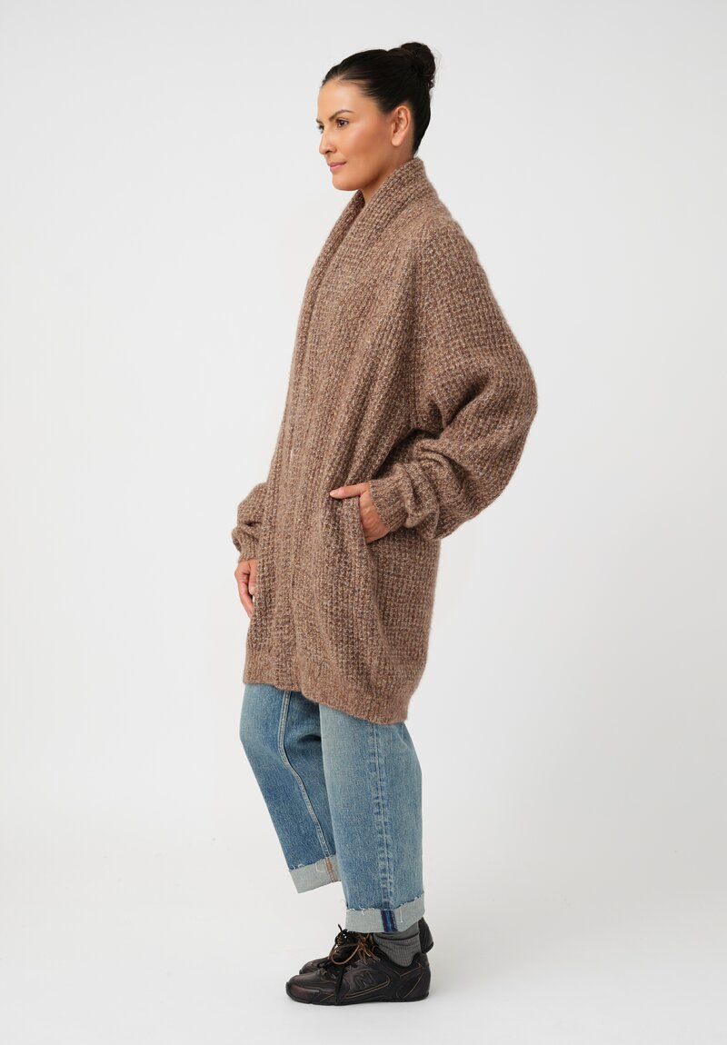 Frenckenberger Cashmere Silk Grandpa Waffle Knit Cardigan