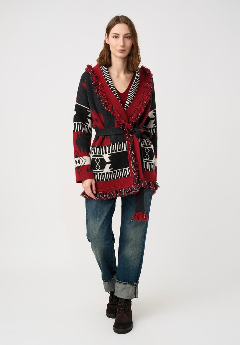 Alanui Cashmere Double Jacquard Knit Icon Cardigan in Red & Black Geometry	