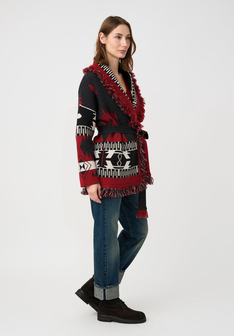 Alanui Cashmere Double Jacquard Knit Icon Cardigan in Red & Black Geometry	