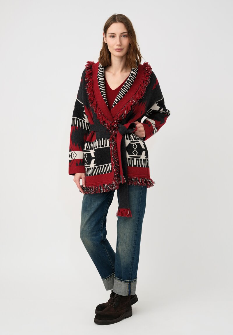 Alanui Cashmere Double Jacquard Knit Icon Cardigan in Red & Black Geometry	