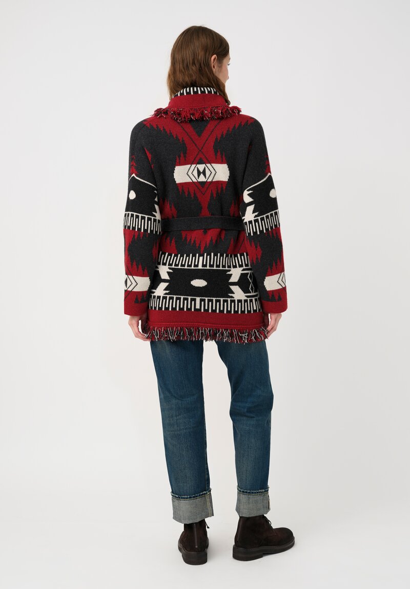 Alanui Cashmere Double Jacquard Knit Icon Cardigan in Red & Black Geometry	