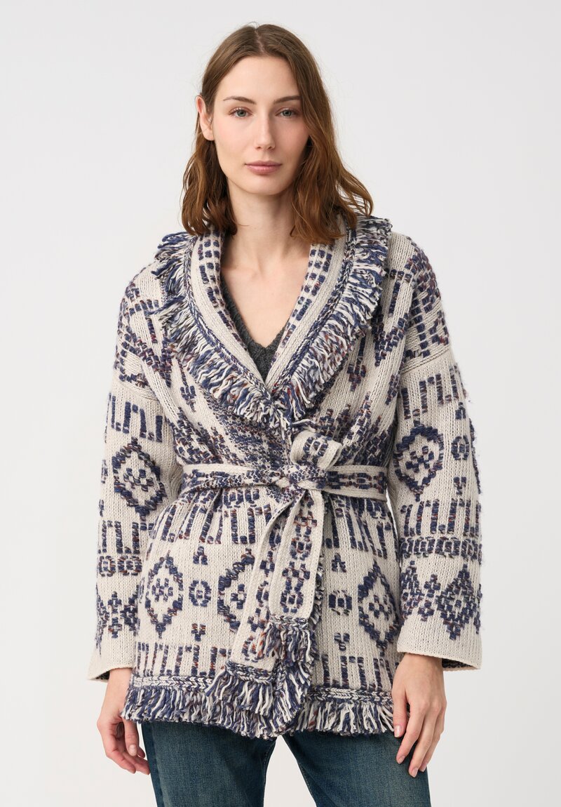 Alanui Jacquard Knit Grunge Beat Cardigan in Blue & White Geometry	