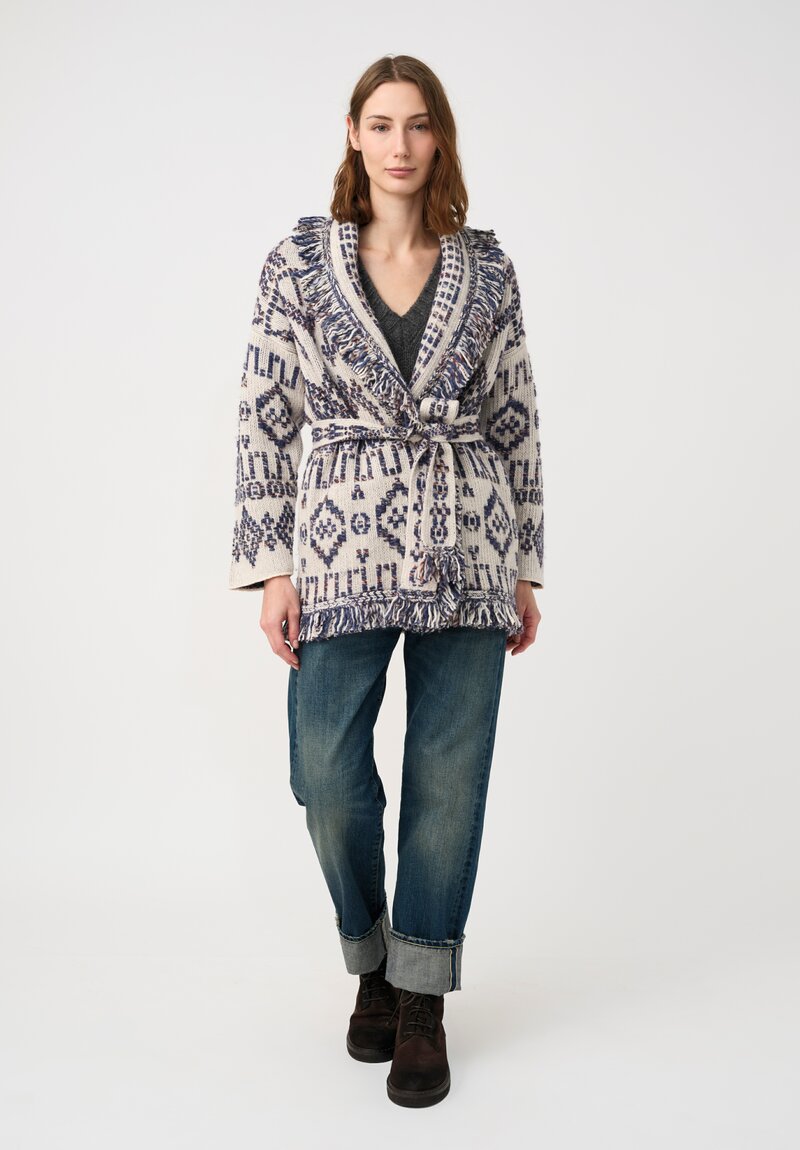 Alanui Jacquard Knit Grunge Beat Cardigan in Blue & White Geometry	