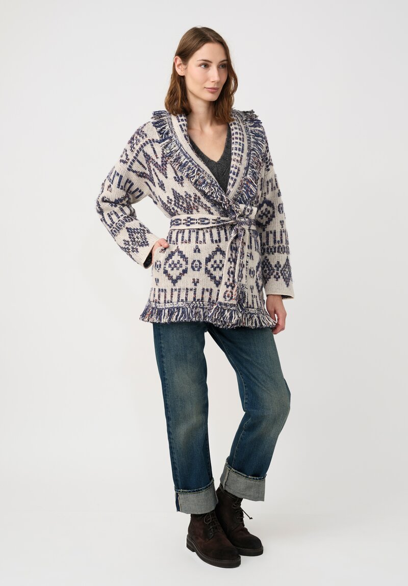 Alanui Jacquard Knit Grunge Beat Cardigan in Blue & White Geometry	