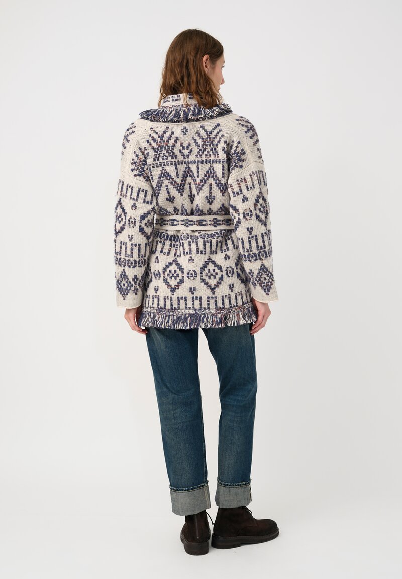 Alanui Jacquard Knit Grunge Beat Cardigan in Blue & White Geometry	