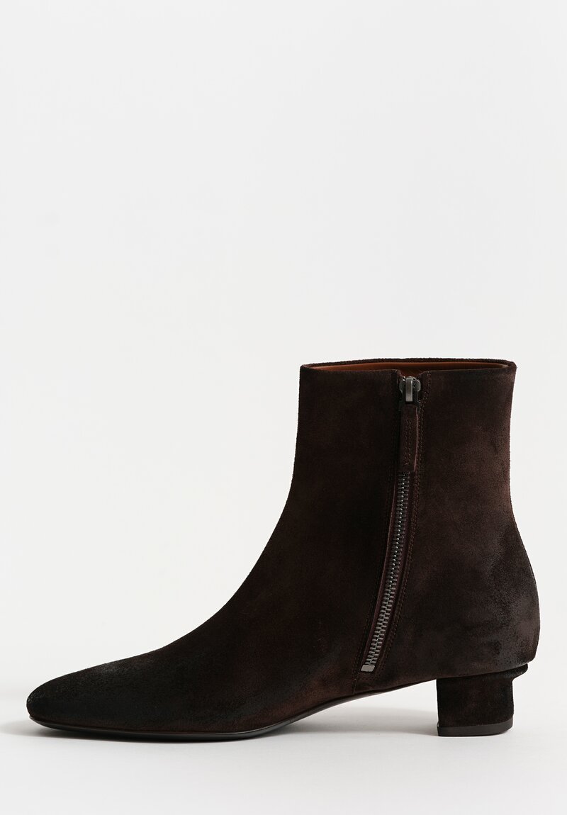 Marsèll Calf Suede Spiano Tronchetto Kitten-Heeled Booties in Moro Brown	