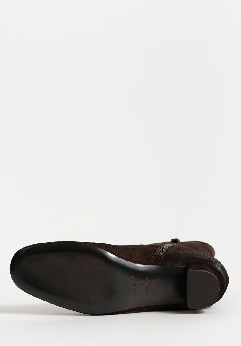 Marsèll Calf Suede Spiano Tronchetto Kitten-Heeled Booties in Moro Brown	