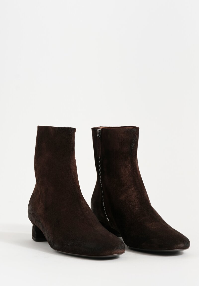Marsèll Calf Suede Spiano Tronchetto Kitten-Heeled Booties in Moro Brown	