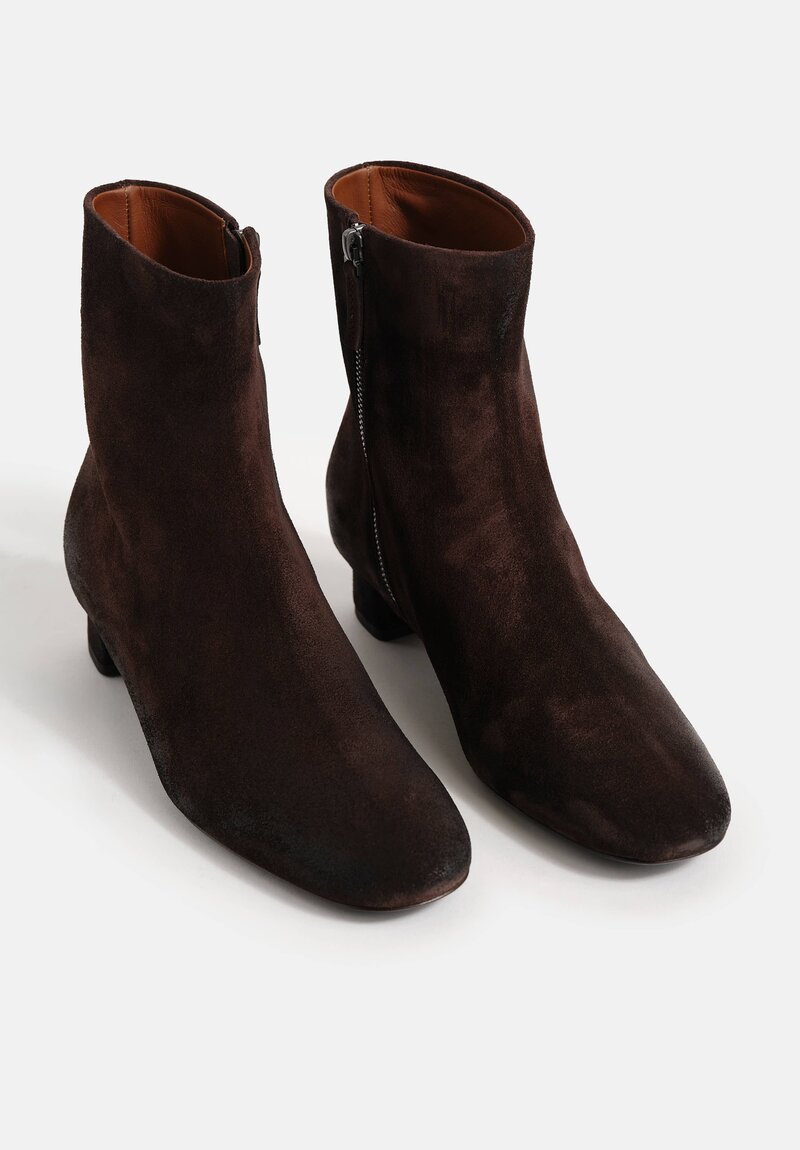 Marsèll Calf Suede Spiano Tronchetto Kitten-Heeled Booties in Moro Brown	
