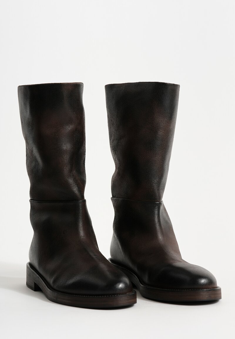 Marsèll Polished Calf Leather Tubetto Riding Boots in Moro Brown	