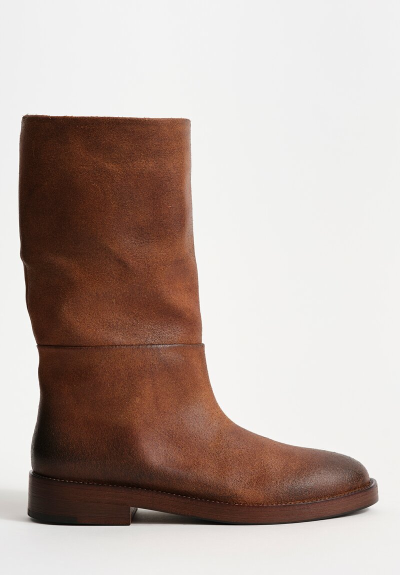 Marsèll Polished Calf Leather Tubetto Riding Boots in Basalt Brown