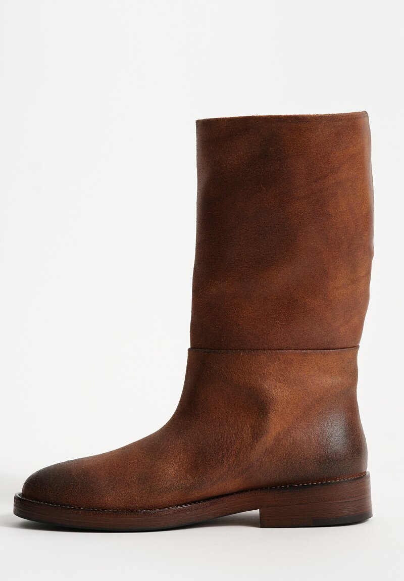Marsèll Polished Calf Leather Tubetto Riding Boots in Basalt Brown