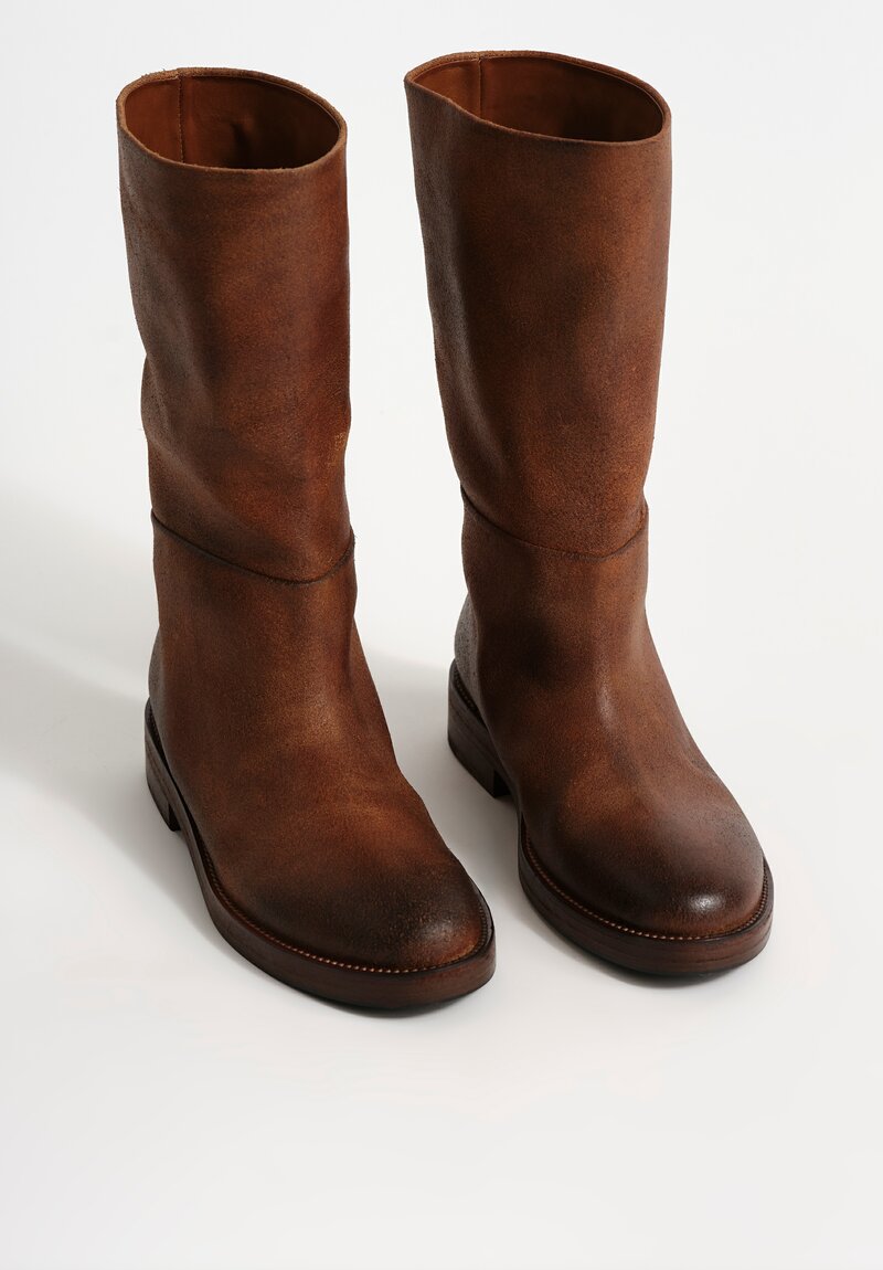 Marsèll Polished Calf Leather Tubetto Riding Boots in Basalt Brown
