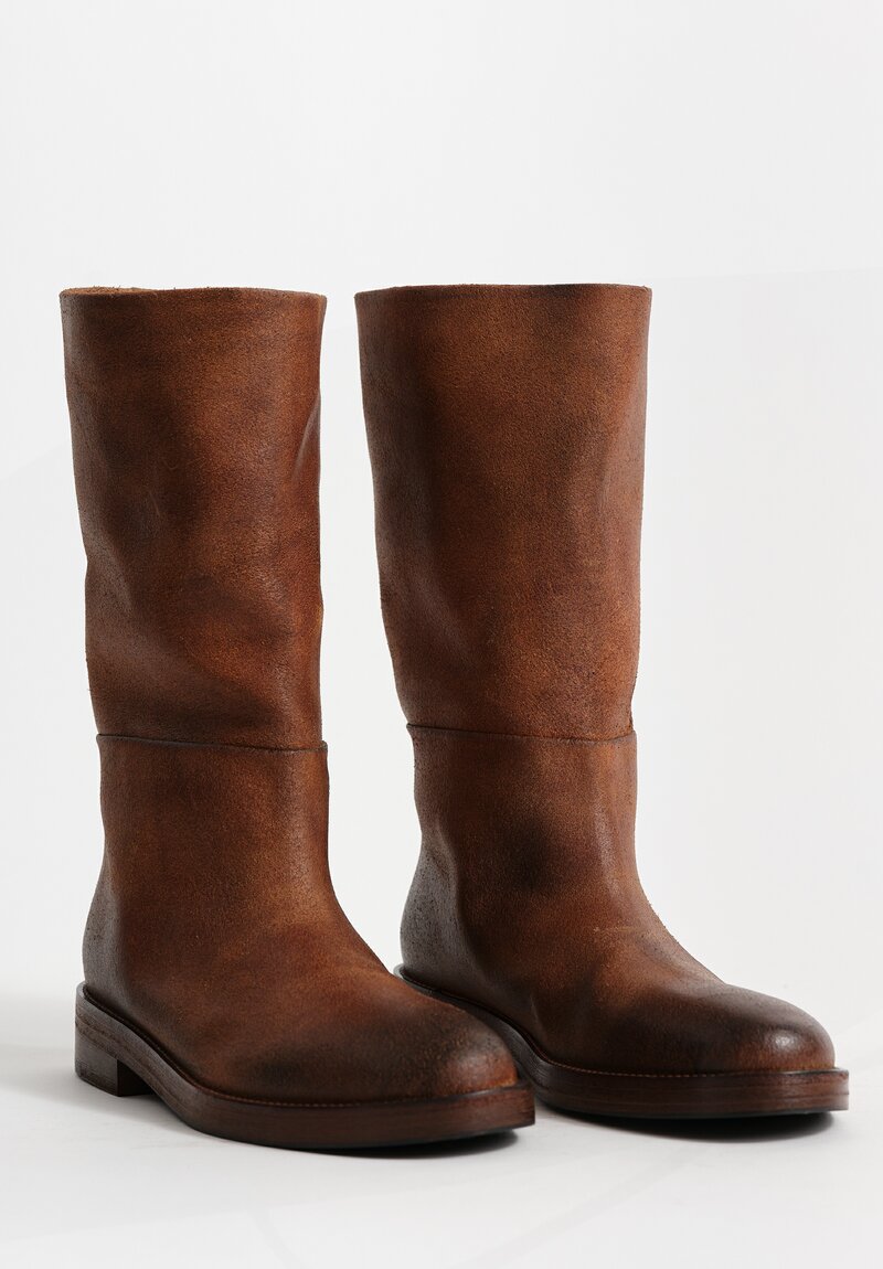 Marsèll Polished Calf Leather Tubetto Riding Boots in Basalt Brown