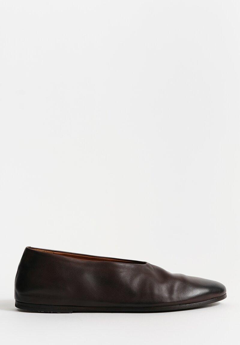 Marsèll Polished Calf Leather Coltellaccio Ballerina Flat in Moro Brown