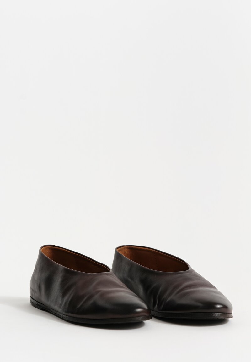 Marsèll Polished Calf Leather Coltellaccio Ballerina Flat in Moro Brown