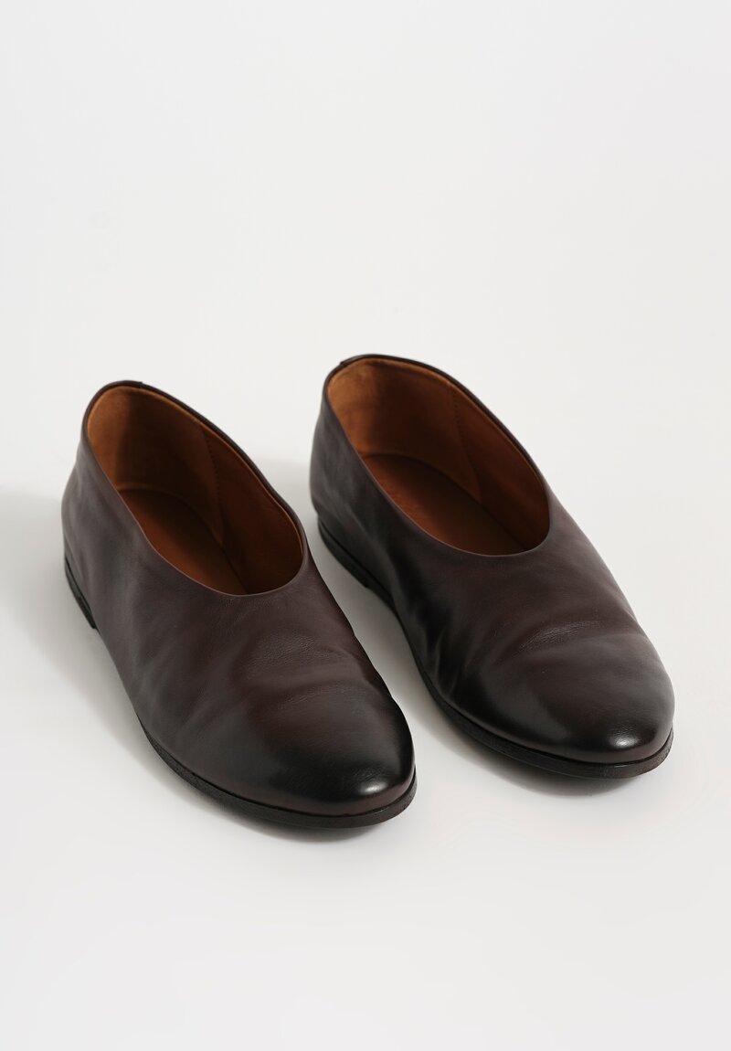 Marsèll Polished Calf Leather Coltellaccio Ballerina Flat in Moro Brown