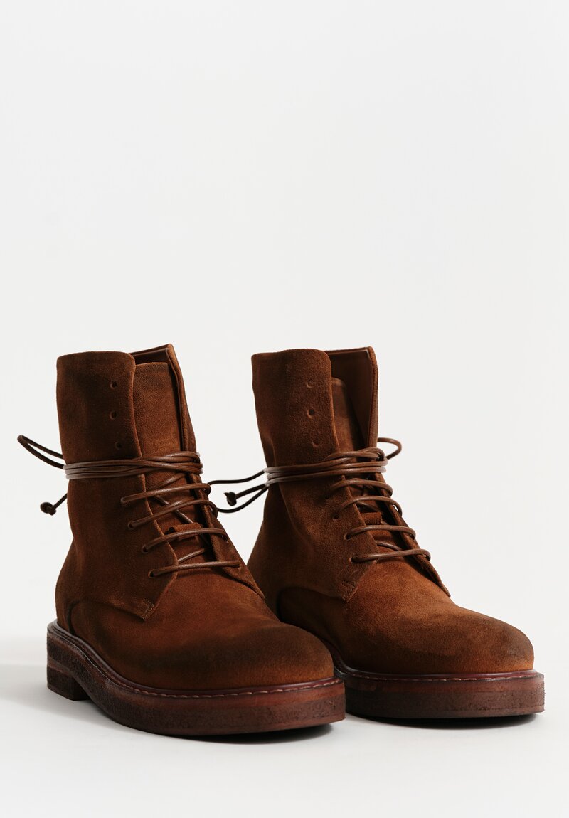Marsèll Calf Suede Parrucca Lace-Up Ankle Boots in Basalt Brown
