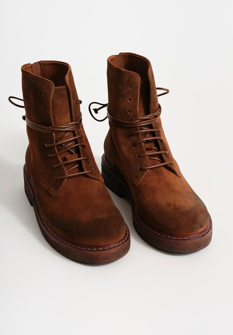 Marsèll Calf Suede Parrucca Lace-Up Ankle Boots in Basalt Brown