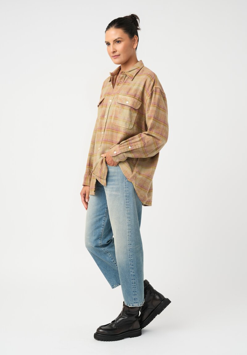 R13 Cotton Boyfriend Button Down Plaid Top