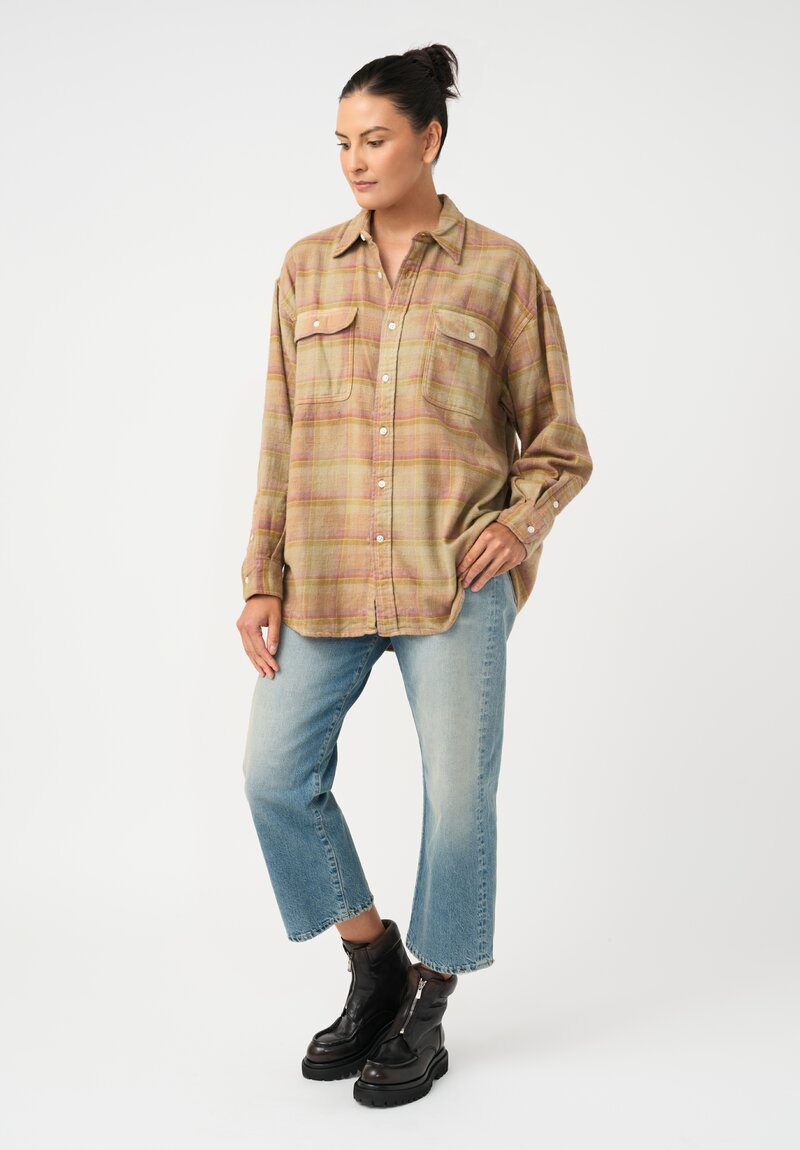 R13 Cotton Boyfriend Button Down Plaid Top