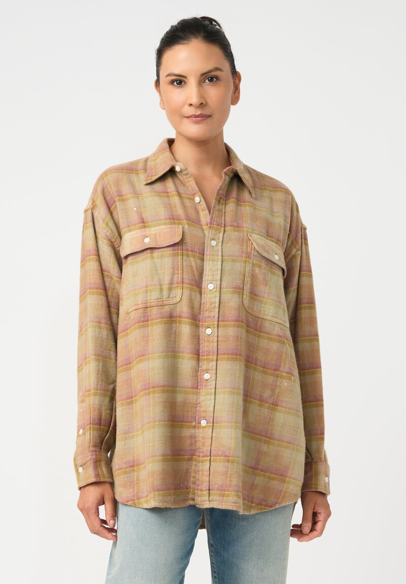 R13 Cotton Boyfriend Button Down Plaid Top