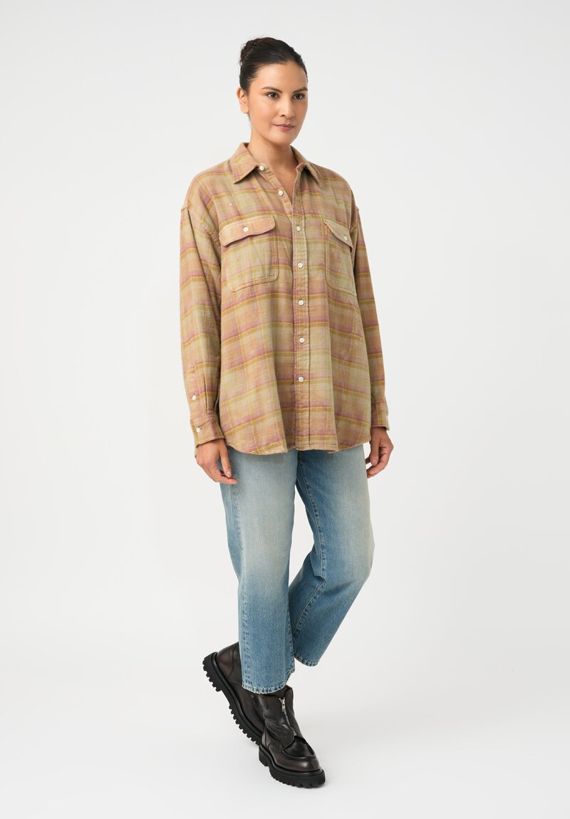 R13 Cotton Boyfriend Button Down Plaid Top