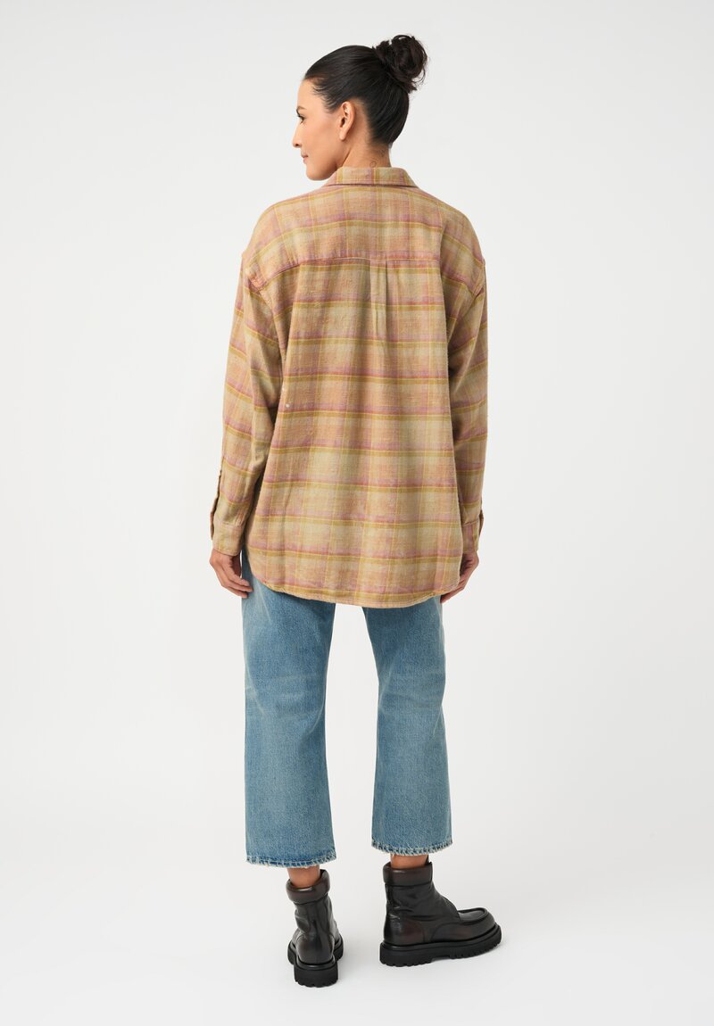 R13 Cotton Boyfriend Button Down Plaid Top