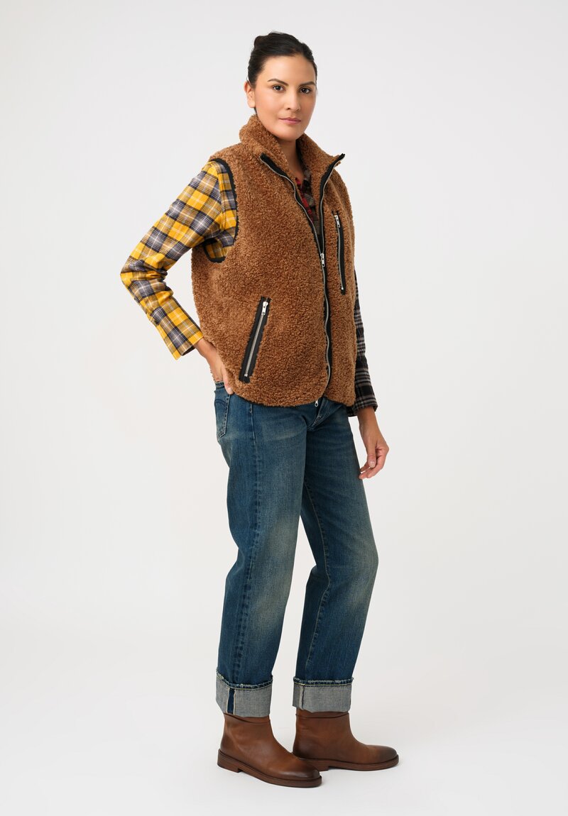Song For The Mute Sherpa Multi Zipper Pocket Vest in Teddy Brown