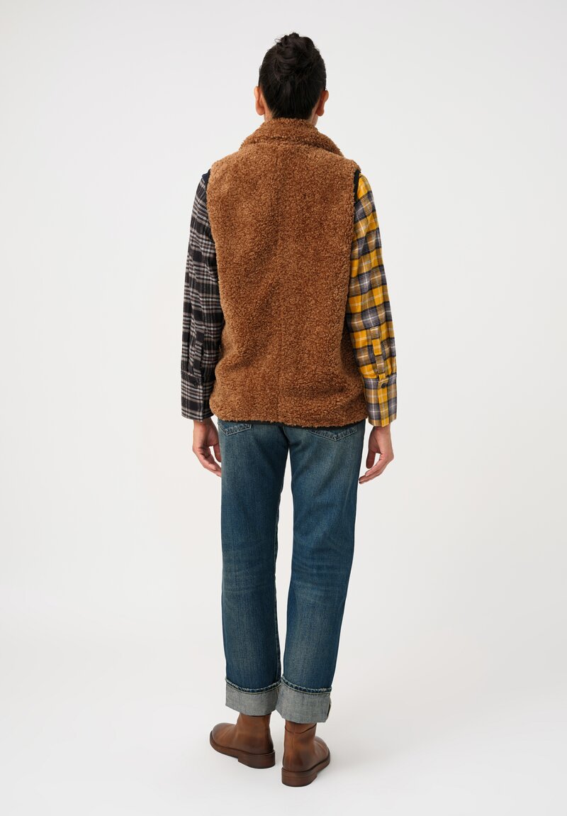 Song For The Mute Sherpa Multi Zipper Pocket Vest in Teddy Brown