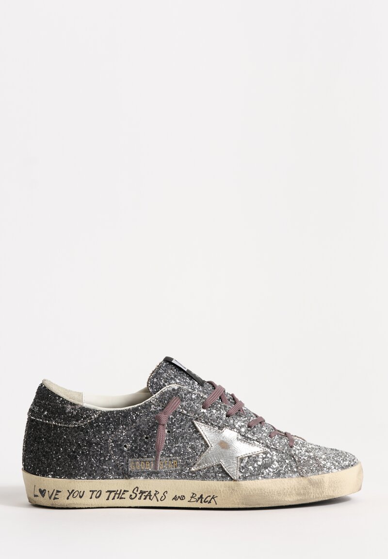 Golden Goose Super-Star Classic Glitter Sneakers in Silver / Black Gradient	