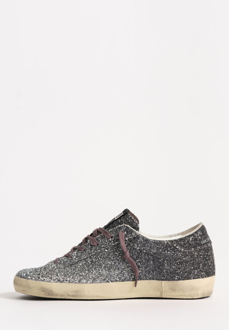 Golden Goose Super-Star Classic Glitter Sneakers in Silver / Black Gradient	