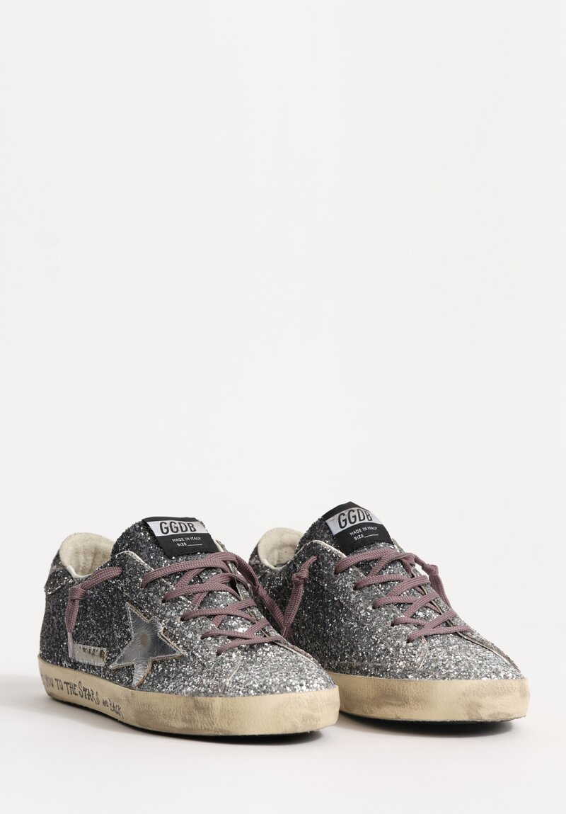 Golden Goose Super-Star Classic Glitter Sneakers in Silver / Black Gradient	