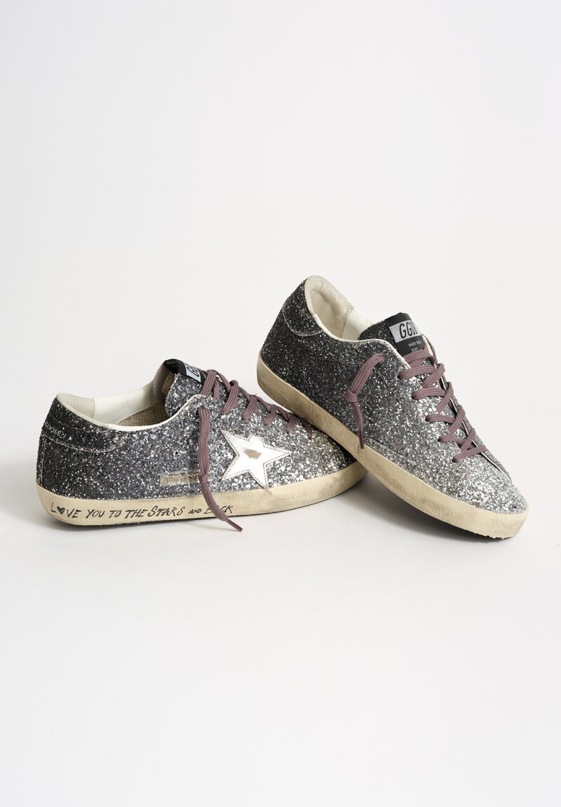Golden Goose Super-Star Classic Glitter Sneakers in Silver / Black Gradient	