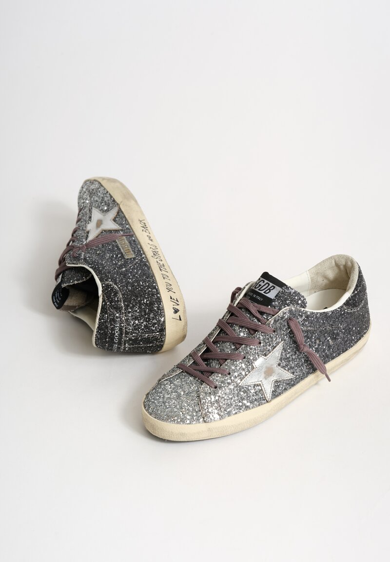 Golden Goose Super-Star Classic Glitter Sneakers in Silver / Black Gradient	