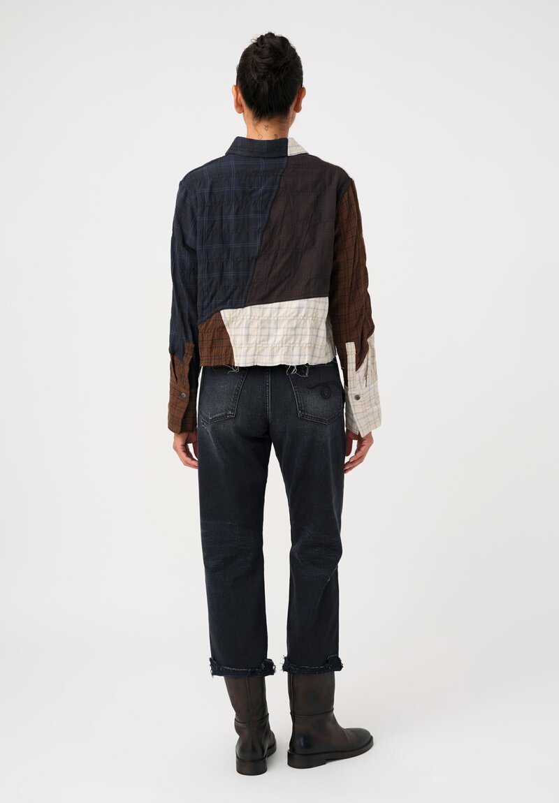 Song For The Mute Cotton Cut & Sew Shirt in Brown, Cream & Blue Plaid Medley