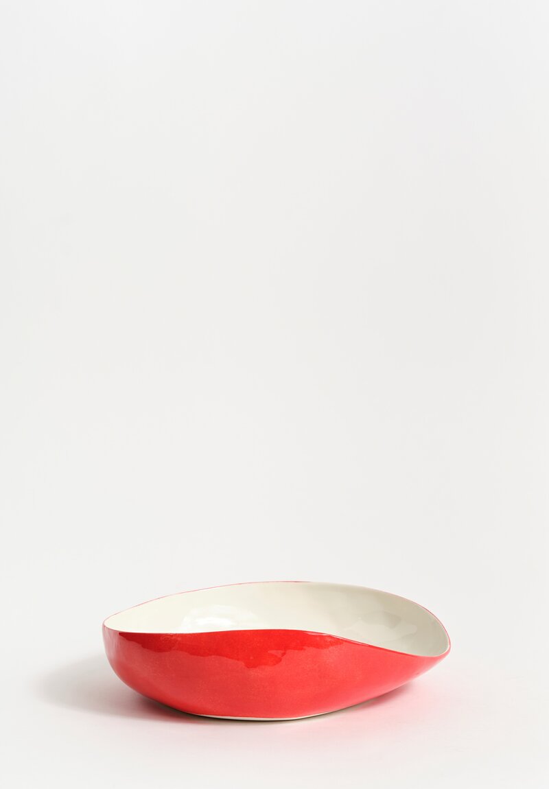 Stamperia Bertozzi Handmade Solid Exterior Painted Large Pebble Bowl Rosso Red