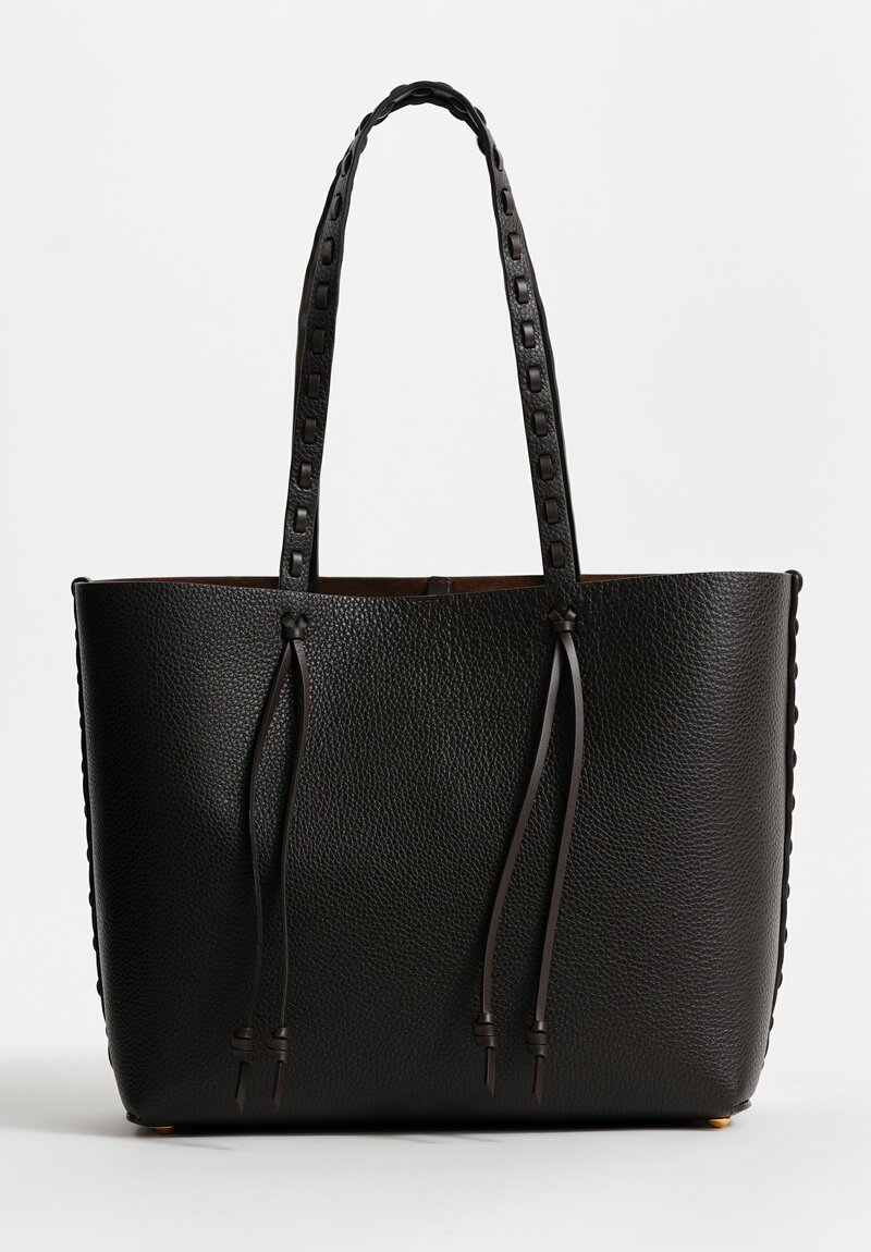 Etro Medium Pebble Leather Threaded Tote Bag in Chocolate Brown	