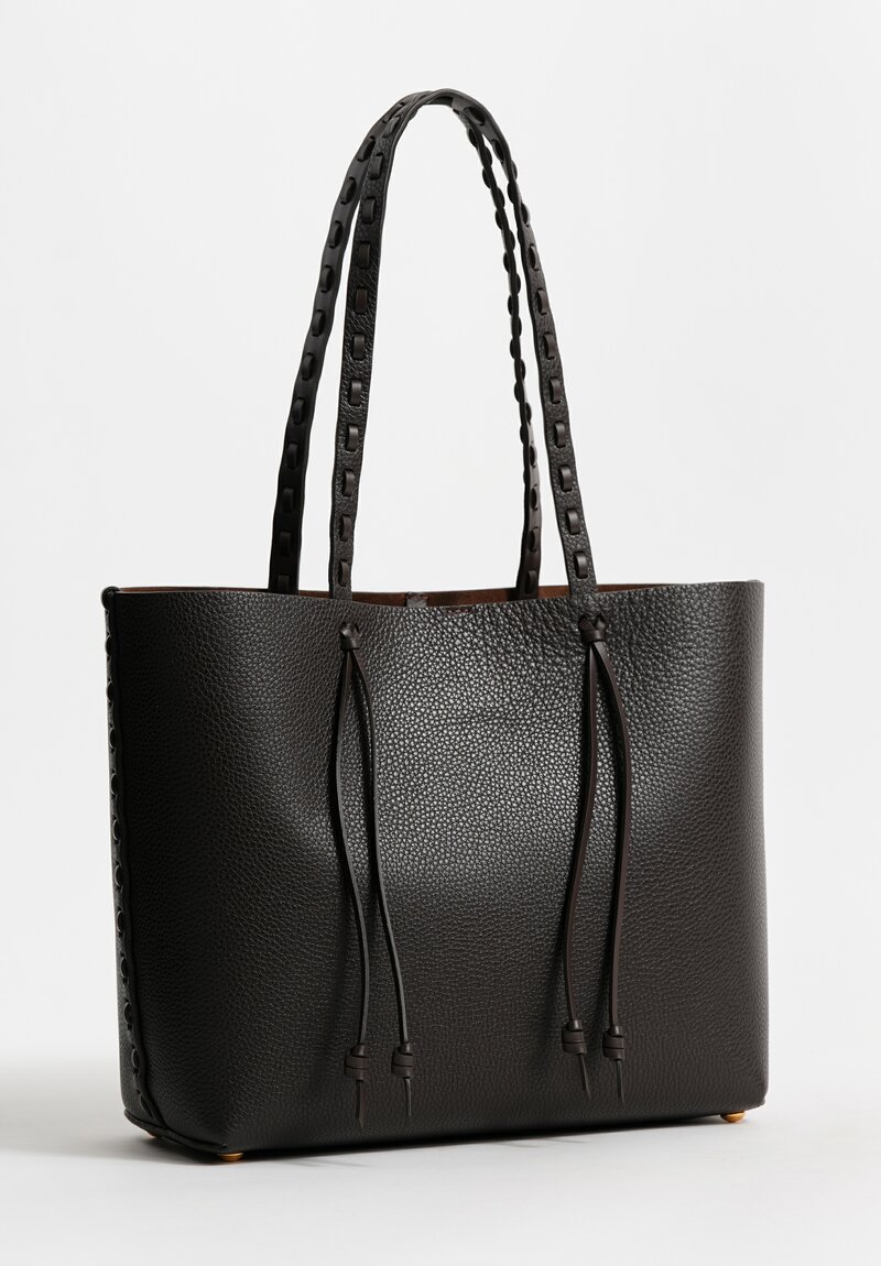 Etro Medium Pebble Leather Threaded Tote Bag in Chocolate Brown	