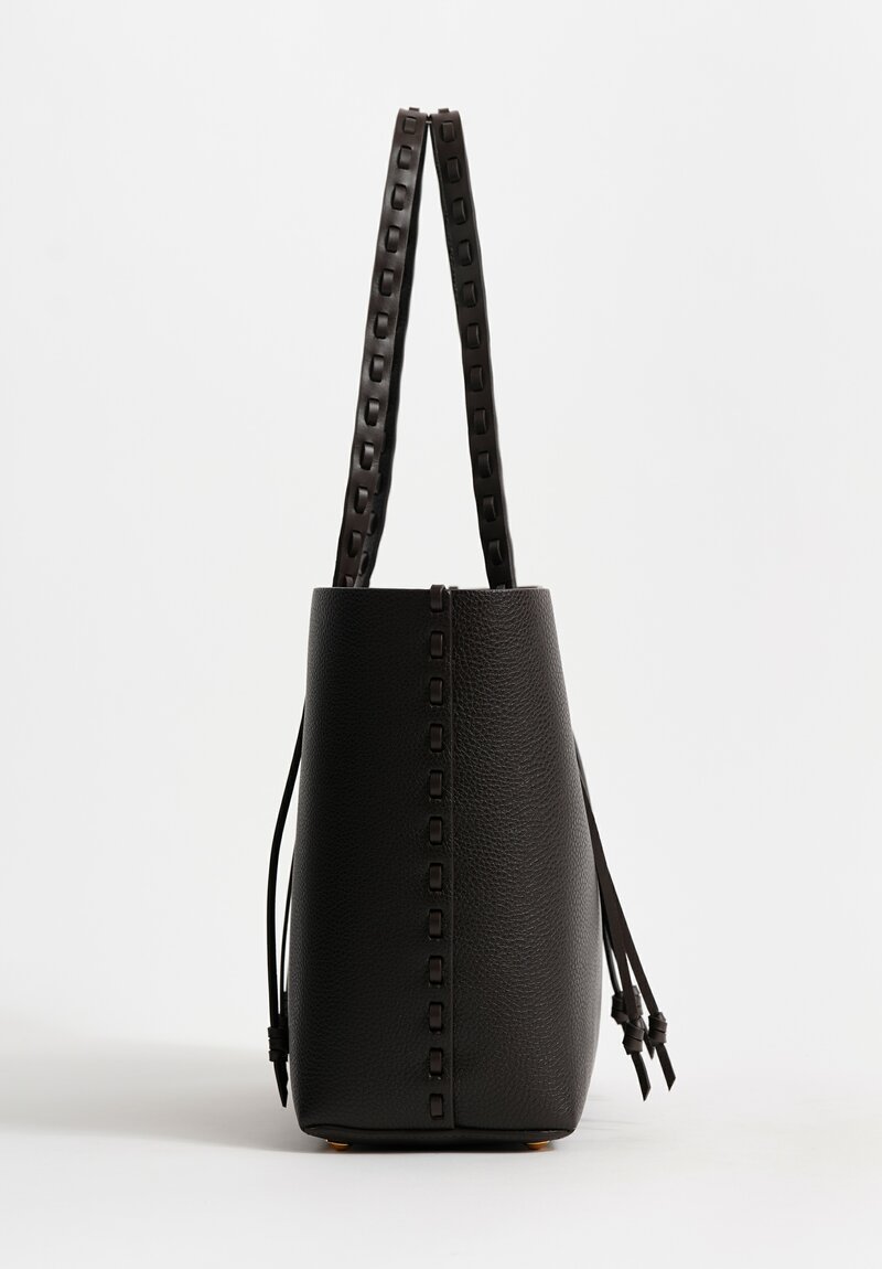 Etro Medium Pebble Leather Threaded Tote Bag in Chocolate Brown	