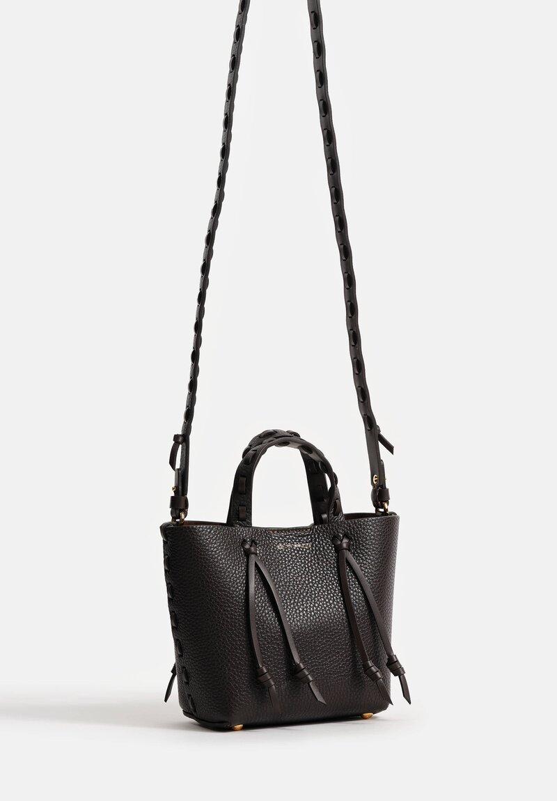 Etro Mini Pebble Leather Threaded Convertible Tote Bag in Chocolate Brown
