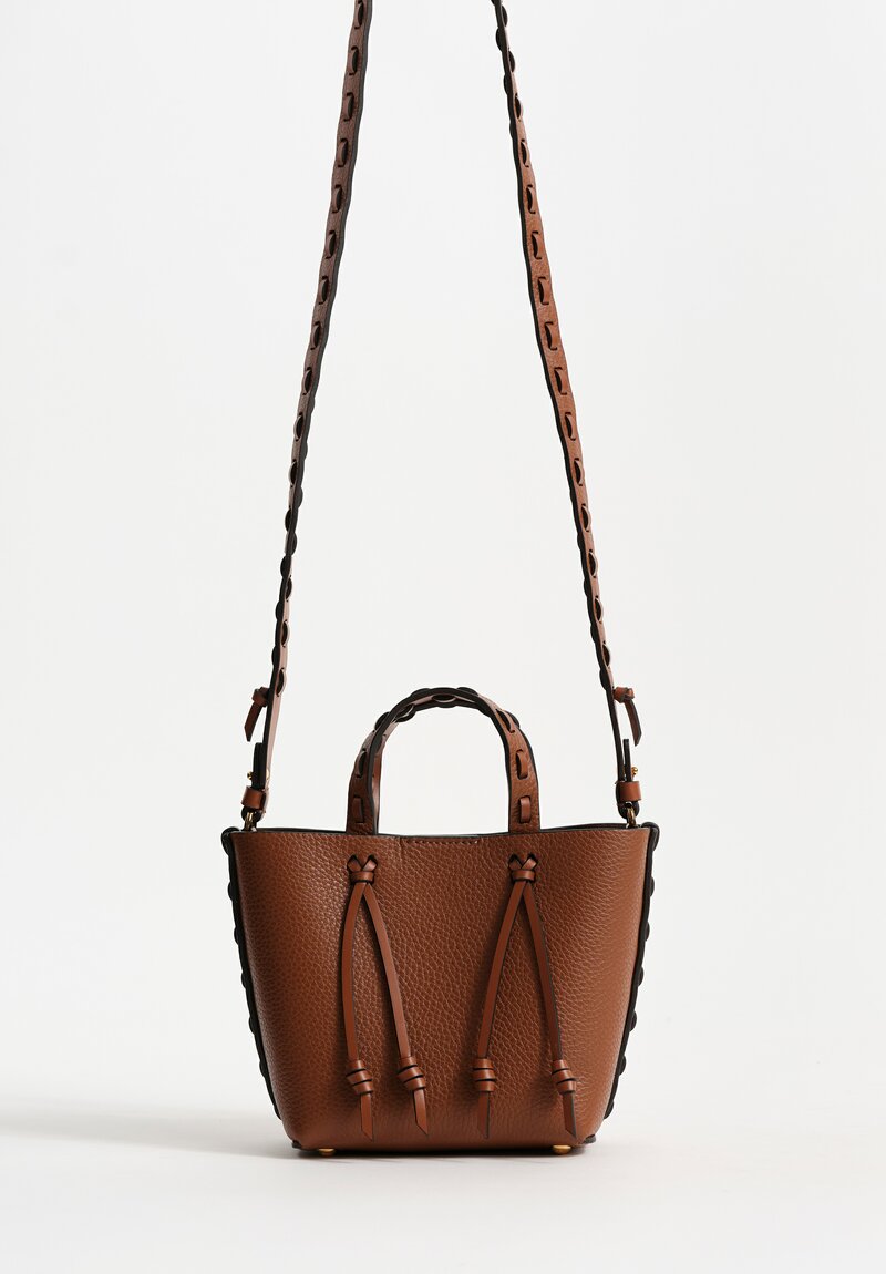 Etro Mini Pebble Leather Threaded Convertible Tote Bag in Tawny Brown