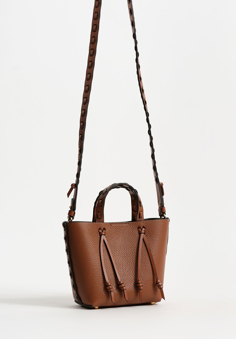 Etro Mini Pebble Leather Threaded Convertible Tote Bag in Tawny Brown