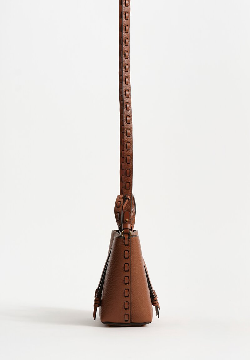 Etro Mini Pebble Leather Threaded Convertible Tote Bag in Tawny Brown