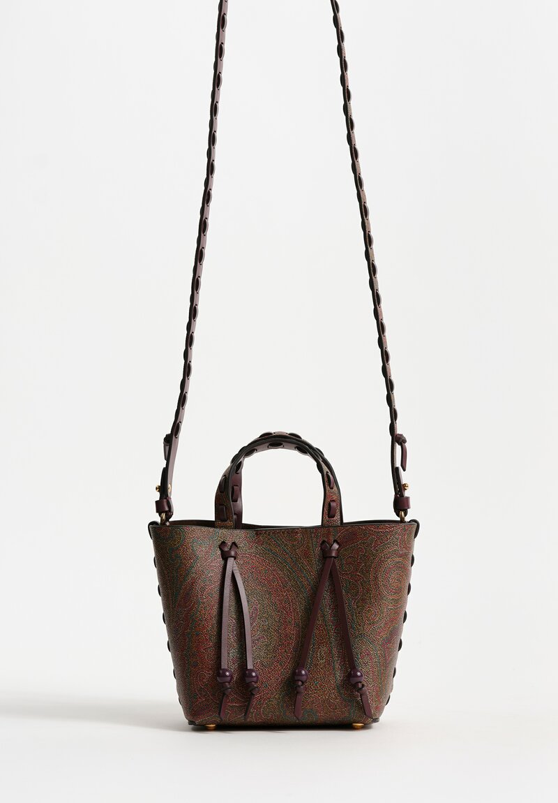 Etro Mini Pebble Leather Threaded Convertible Tote Bag in Red Paisley	