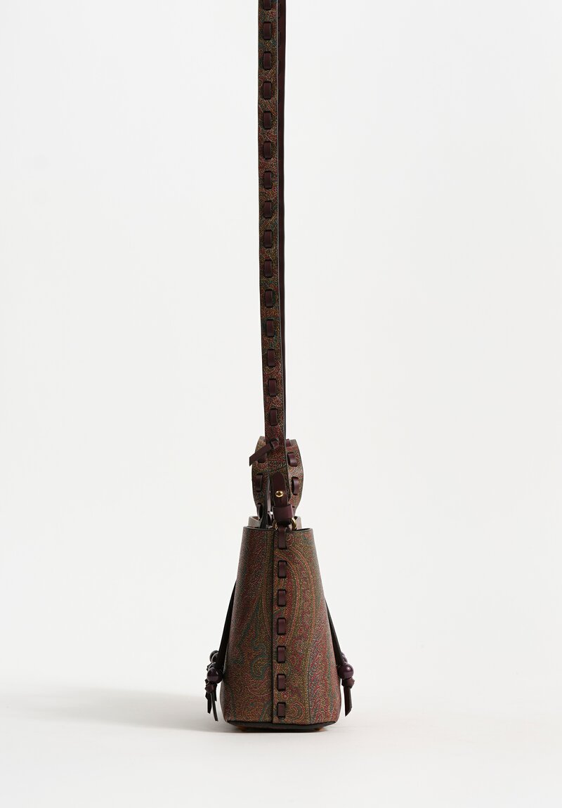 Etro Mini Pebble Leather Threaded Convertible Tote Bag in Red Paisley	